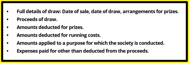 Running a raffle for charity brings legal requirements specific for organising small lotteries. These include full details of the draw and any money deducted from the money made. 